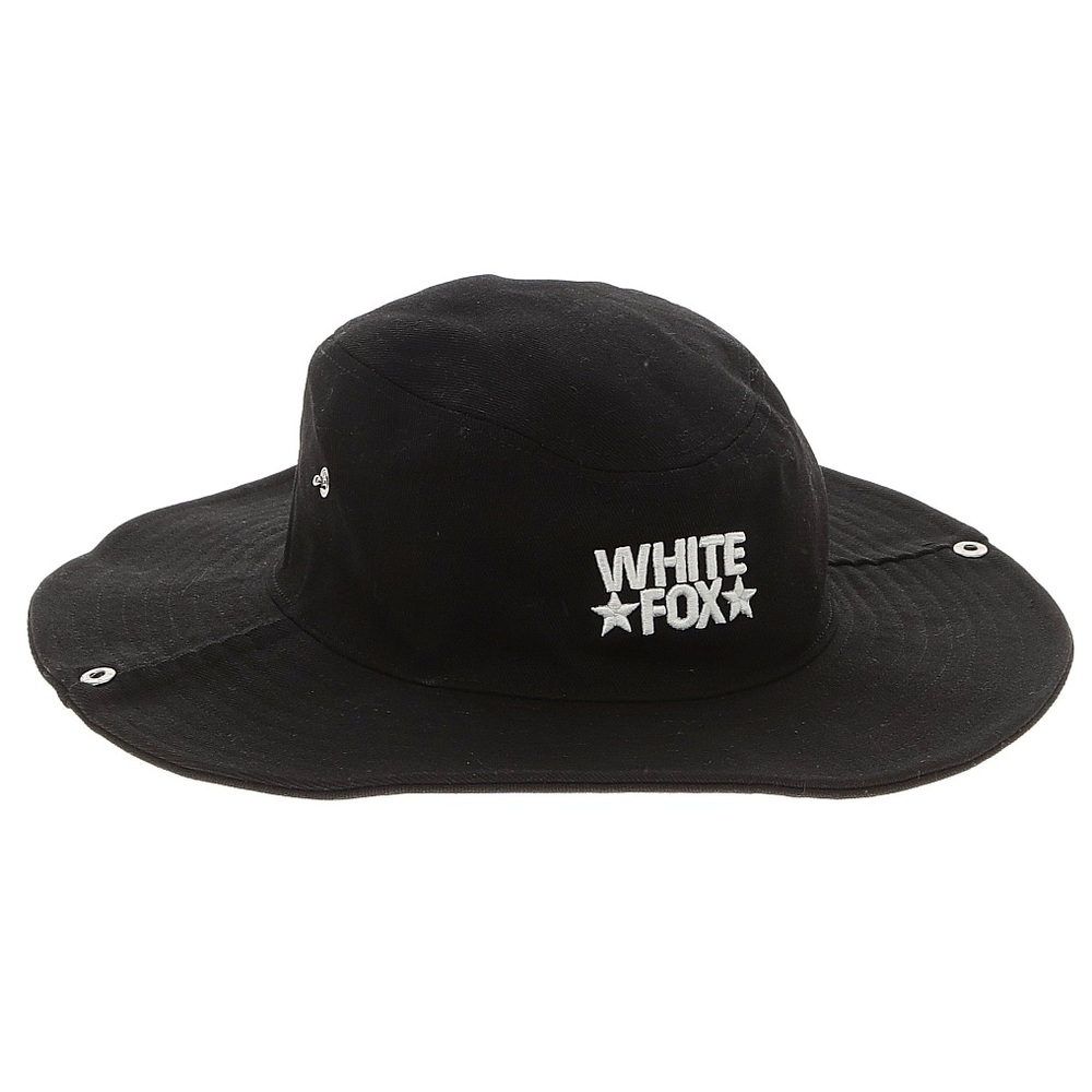 White Fox Black Wide Brim Sun Hat Snap Up Sides Cowboy Style